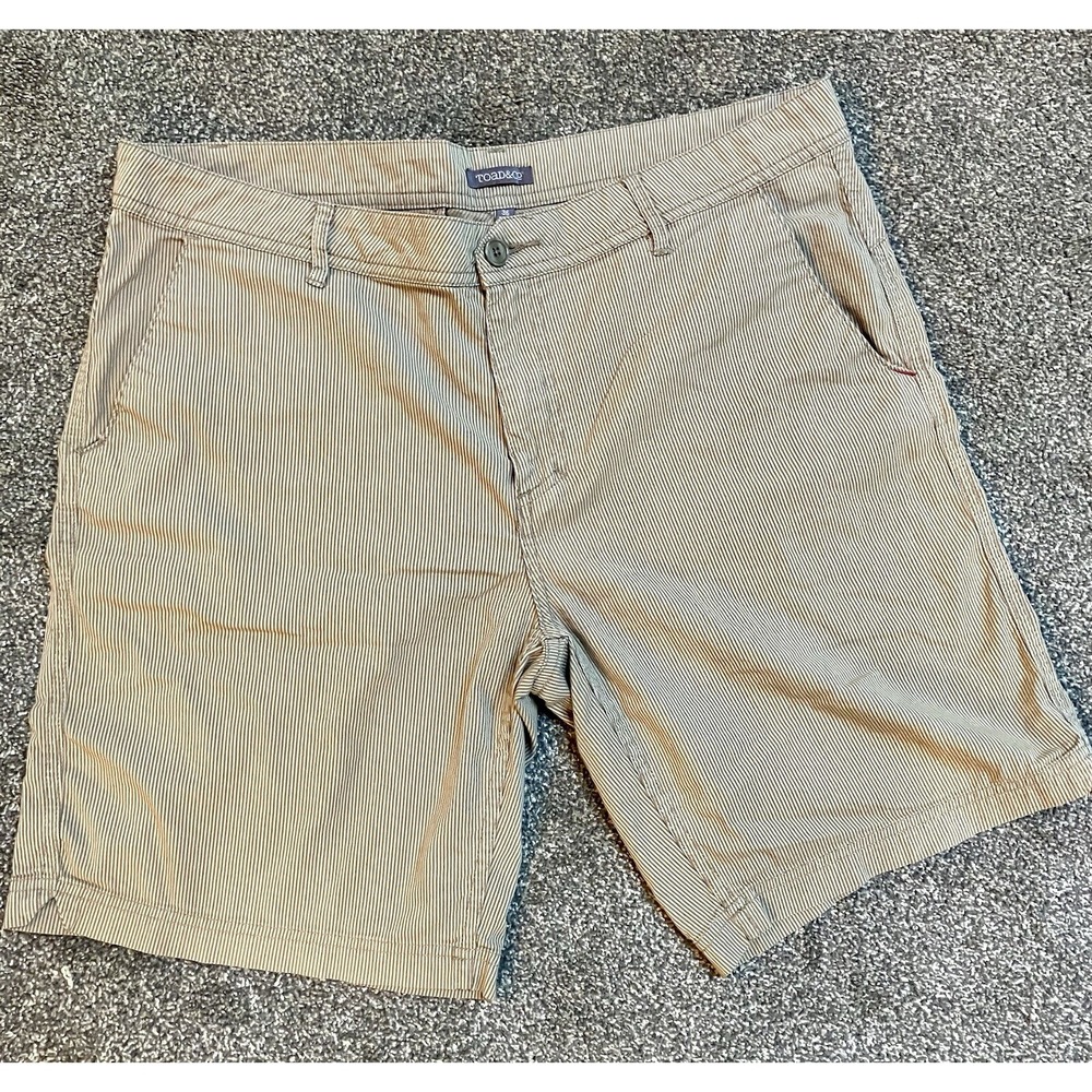 Toad & Co Khaki Shorts Sz 36 X 9"  Beige  Striped Cotton Blend EUC‎ Men’s